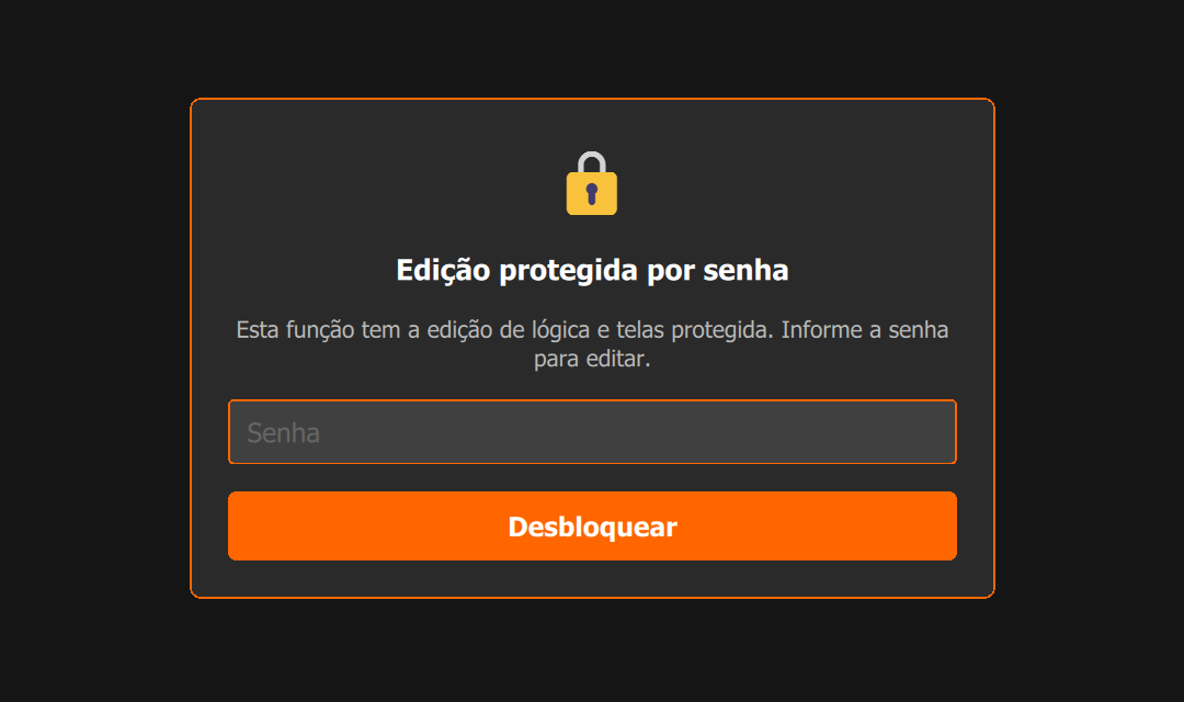 Função protegida: o painel Edição protegida por senha cobre o grafo e pede a Senha; Desbloquear libera a edição.