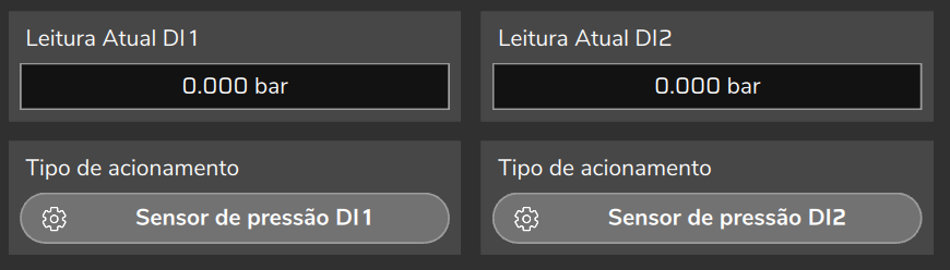 Sensores e Calibração > Pressão de DI: um botão por entrada, Sensor de pressão DI1 e DI2.