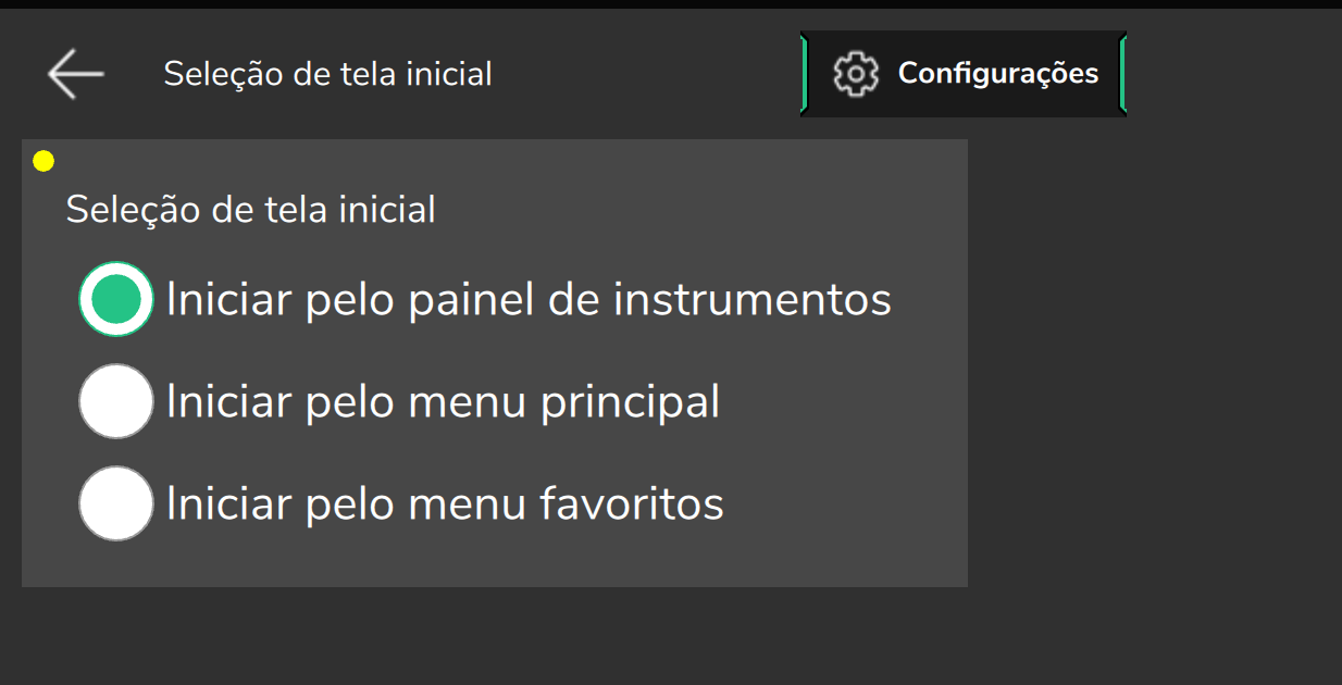 A mesma tela na interface da FT700 7" (Interface > Seleção de tela inicial).
