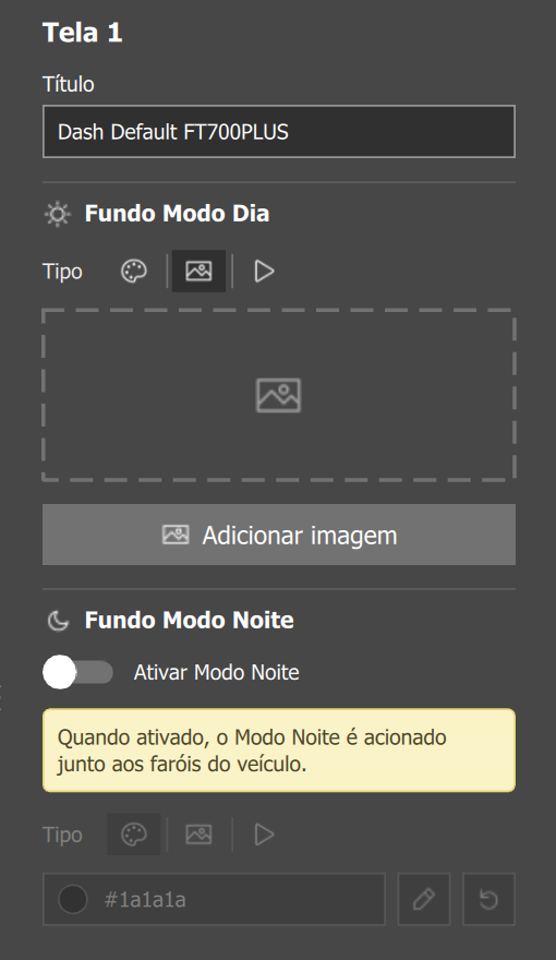 A mesma aba Tela sem imagem de fundo, com o botão Adicionar imagem.