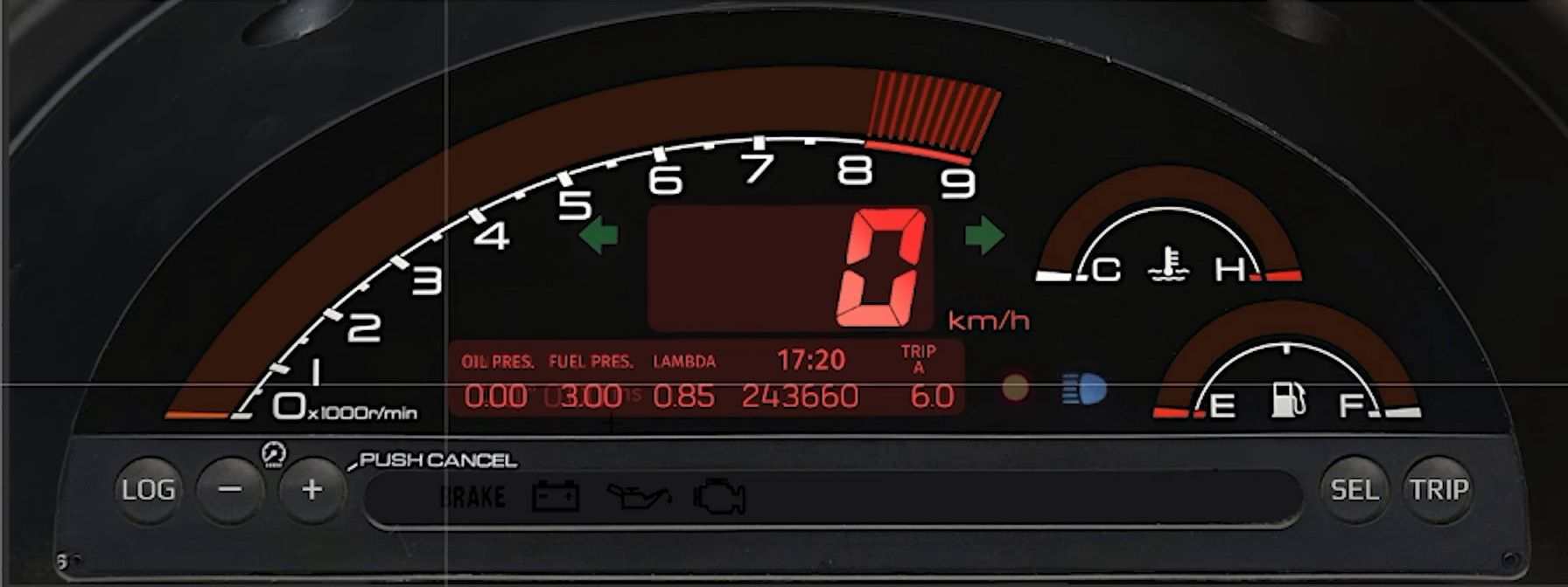 Painel laranja importado por inteiro na Tela 1 do alvo da FT700 Plus: fundo, ponteiros e GIFs vieram do arquivo (vídeo FT Education, versão anterior do software).
