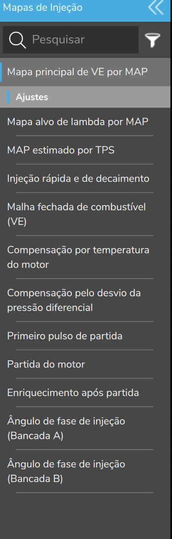 Menu Mapas de Injeção com a estratégia Baseado em VE.
